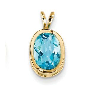 14k 9x7mm Oval Blue Topaz Bezel Pendant   JewelryWeb Jewelry