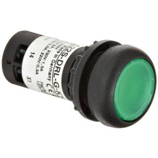 Eaton C22S DRL G K10 120 Pushbutton Switch, Illuminated, Flush Mounted, Maintained Operation, Green LED Color, Black Bezel Color, SPST NO Contacts, 120VAC Voltage Electronic Component Pushbutton Switches