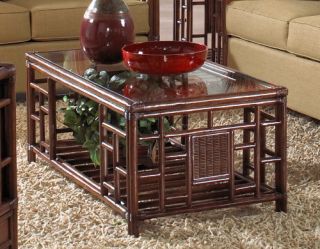 Hospitality Rattan Padre Island Rattan & Wicker Coffee Table with Glass   Antique   Coffee Tables