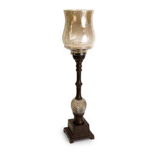 35" Glass Hurricane Pedestal Pillar Candle Holder with Pineapple Accent  