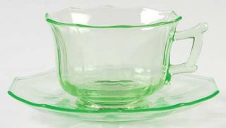 Cambridge Decagon Green (Lt. Emerald) Cup and Saucer Set   Light Emerald Green,