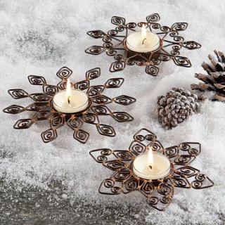 Tag Snowflake Antique Bronze Tealight Holders   Set of 3   Winter