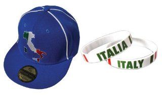 Italy Duo Pack   Flat Peak Snapback Baseball Cap & 2 x Italian Wristbands  Sports Fan Baseball Caps  Sports & Outdoors