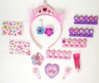 Princess Sleepover Fun Set, Includes Crown, Lip Glosses, Nail Polish, Hair Clips, Emery Boards, Toe Separators and Stickers Toys & Games