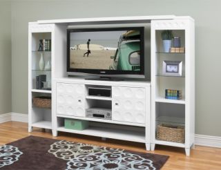 kathy ireland Home by Martin Crescent 4 Piece 101 in. Entertainment Wall Combination   Bright White   Entertainment Centers