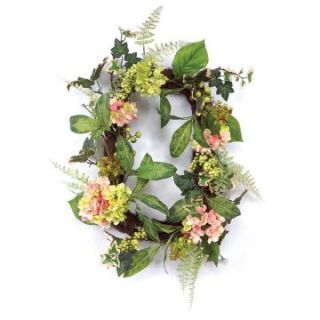19 x 14 Inch Hydrangea and Berry Rectangle Polyester Wreath   Wreaths