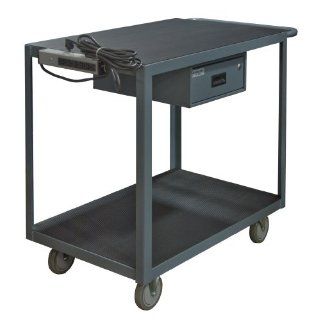 Durham 14 Gauge Steel Instrument Cart with Drawer and Electrical Strip, RSIC 2436 2 8PN 95, 1200 lbs Capacity, 24" Length x 36" Width, 40 5/8" Height, 2 Shelves Service Carts
