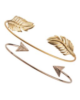 Set of Two Arrow & Leaf Cuff Bracelets