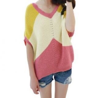 Women Pullover Loose Batwing Sleeve Fall Sweater Pink Beige Yellow S