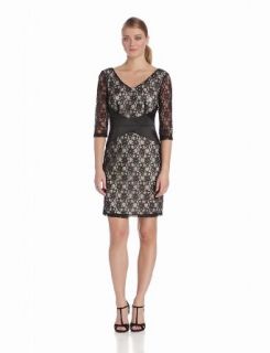 AGB Women's 3/4 V Neck Lace Dress