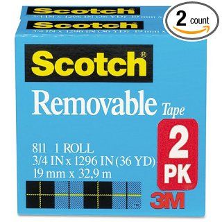 Scotch Removable Tape 811 2PK, 3/4" x 1296", 1" Core, 2 Rolls/Pack