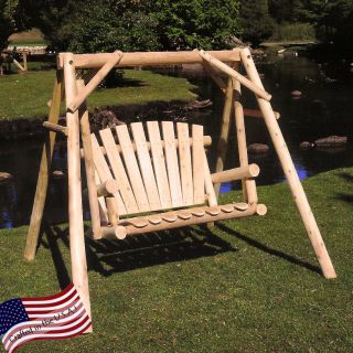 Lakeland Mills White Cedar Log Porch Swing & Stand Set   Porch Swings