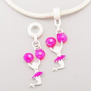 Pandora Style Silver Plated Pink CHEERLEADER Dangle Bead *Fits Pandora, Chamalia, Biagi Jewelry