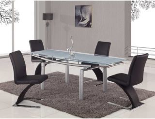 Global Furniture Inira 5 piece Silver Metal & Frosted Glass Dining Set   Black Chairs   Dining Table Sets