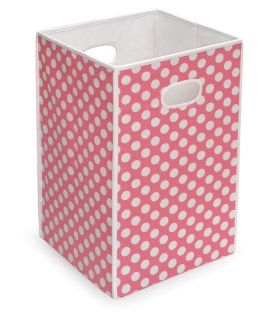 Badger Basket Folding Hamper/Storage Bin   Pink with White Polka Dots   Nursery Decor
