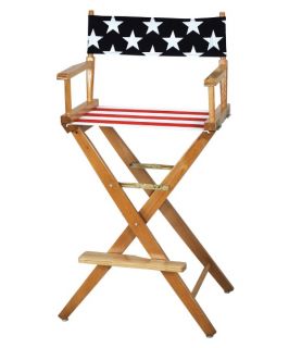 American Flag Extra Wide 30 inch American Oak Bar Height Directors Chair   Tall Directors Chairs