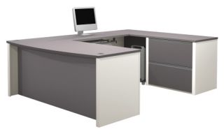Bestar Connexion U Shaped Workstation Kit   Sandstone and Slate   Desks