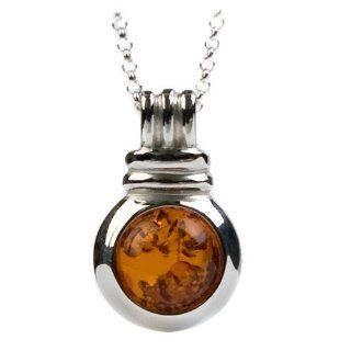 Sterling Silver Honey Amber Round Pendant Necklace, 18" Jewelry