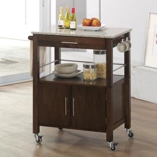 Sunset Trading Miami Kitchen Cart   Espresso with Brown Marble   Kitchen Islands and Carts