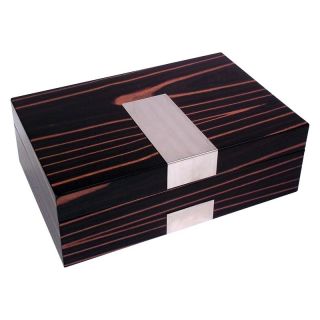 High Gloss Lacquered 4 Watch & 12 Cufflink Box   Ebony Burl Finish   11.85W x 3.25H in.   Mens Jewelry Boxes