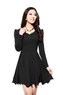 Fancy Dress Store Women's V neck Base Short Skirt Long Sleeve Ruffle Top Dress