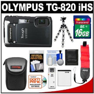 Olympus Tough TG 820 iHS Shock & Waterproof Digital Camera (Black) with 16GB Card + Battery + Floating Strap + Case + Flex Tripod + Accessory Kit  Point And Shoot Digital Cameras  Camera & Photo