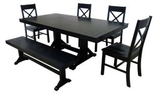Walker Edison Black 6 Piece Solid Wood Dining Set with Bench   Dining Table Sets
