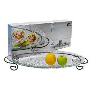 10 Strawberry Street Oceana Oval Glass Platter with Metal Stand   23.25 in.   Serving Platters
