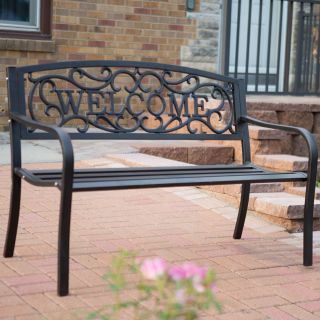 Metal Welcome 4 ft. Curved Back Garden Bench   Outdoor Benches