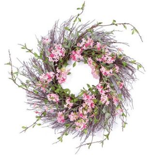 25 in. Hydrangea and Twig Polyester/Plastic Wreath   Wreaths