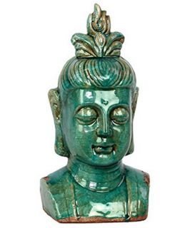 Urban Trends 13.5H in. Ceramic Buddha Head   Antique Blue   Sculptures & Figurines