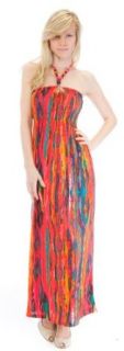 (73942R Hot Combo 4X) Classic Designs Tube Top Halter Maxi Dress / Coverup with Jewelry Trim in Silky 'ITY' Vertical Abstract All Over Print Fabric in PLUS SIZE, Hot Combo Size 4X