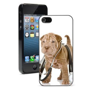 Apple iPhone 4 4S 4G Black 4B824 Hard Back Case Cover Color Cute Shar Pei Puppy Dog with Stethoscope Cell Phones & Accessories