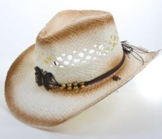Brown Butterfly Fashion Straw Cowboy Hat with Beaded Band