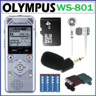 Olympus WS 801 2GB Digital Voice Recorder in Silver + 4GB Micro SDHC + Olympus Microphone + Stereo Earbuds + 4 AAA Batteries + Battery Case Electronics