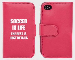 Pink Apple iPhone 5 5S 5LP801 Leather Wallet Case Cover Soccer Is Life Cell Phones & Accessories