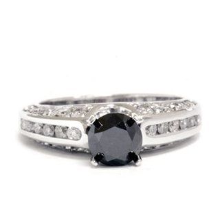 Real 2.00ct Black & White Diamond Engagement Ring 14K White Gold Jewelry