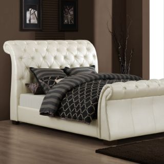 Brentwood Upholstered Sleigh Bed   White Vinyl   Beds