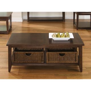Lakewood Rectangular Coffee Table with Baskets   Amaretto   Coffee Tables