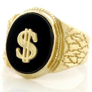 14k Solid Gold Nugget Oval Onyx Mens Ring w/ Dollar Jewelry