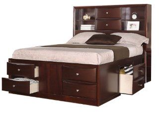 Queen Bed with Two Centered Stacked Drawers in Espresso by Poundex Home & Kitchen