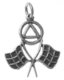 Alcoholics Anonymous Symbol Pendant, #805 4, Sterling Silver, Double Racing Flags and AA Recovery Symbol Jewelry