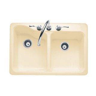 American Standard 7145.805.021 Silhouette 33 by 22 Inch Double Bowl Self Rimming/Undercounter Kitchen Sink with 5 Faucet Holes, Bone    