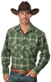 Wrangler Men's Green Plaid 6.5 Oz. Flannel Western Shirt Reg Green Pld Medium at  Mens Clothing store Button Down Shirts