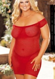 Shirley of Hollywood Stretch Fishnet Chemise 6896 (RED,O/S) Clothing