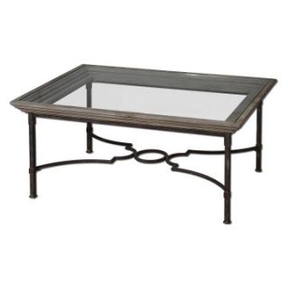 Uttermost Huxley Rectangle Weathered Iron and Glass Top Coffee Table   Coffee Tables