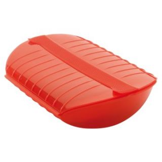 Lekue Small 22 oz. Steam Case with Tray   Red   Microwave Cookware