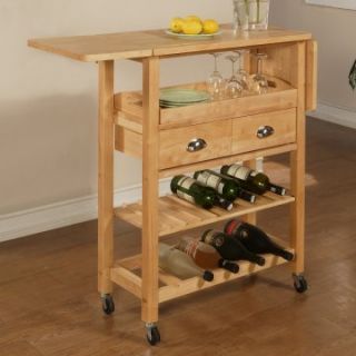 Julia Natural Honey Kitchen Cart with Serving Tray with Optional Stools   Kitchen Islands and Carts