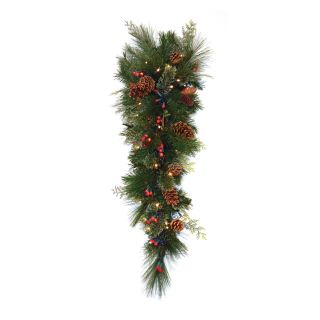 36 in. White Pine Pre lit LED Vertical Swag   Battery Operated   Christmas Swags