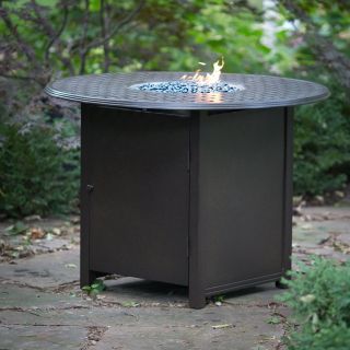 Woodard 48 in. Round Counter Height Fire Pit Table   Chestnut Brown   Patio Tables